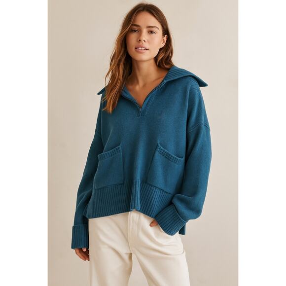 FP Beach Grace Pullover Sweater Teal Sapphire Boxy Oversize Slouchy | M - Picture 1 of 12